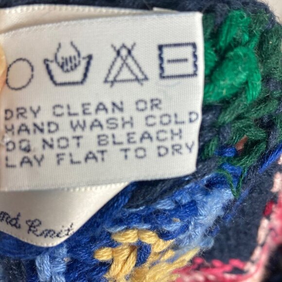 Vintage The Eagles Eye Hand Knit Floral Cardigan Sweater Large Black Pink Bold - Picture 7 of 8